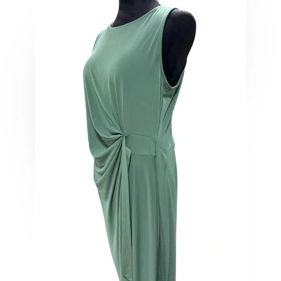Ann Taylor Factory Green Side Tie Ruched Midi Sheath Dress Size Large - Picture 5 of 10